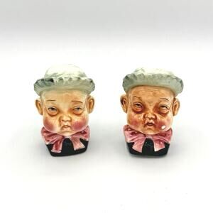 Vintage Japan Baby Face Salt & Pepper Shakers 1950s Kitsch Bonnet Decor
